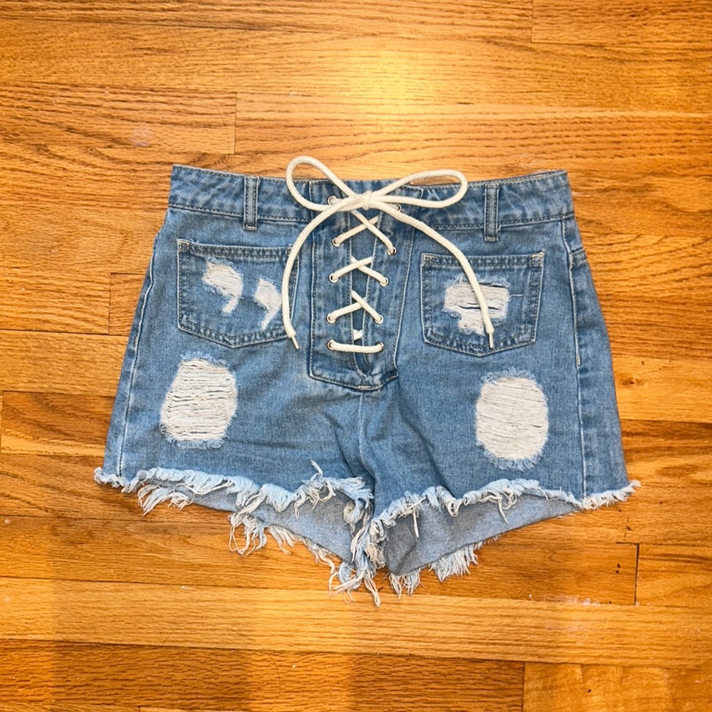 Cute lace-up jean shorts